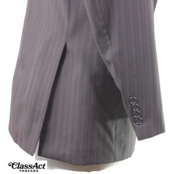 Zylos George Machado Wool Charcoal Gray Striped 2 Pc Suit 42R Flat Fronts 36" W - Picture 6 of 10